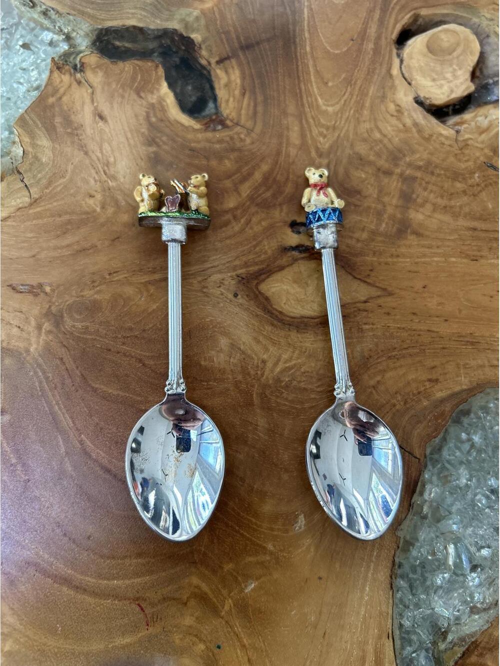 2 Decorative Collectible Bear-Themed Silverplated Spoons